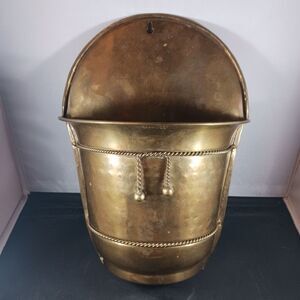 Vintage Brass Wall Pocket Planter W/ Brass Rope Tassel Accent Large